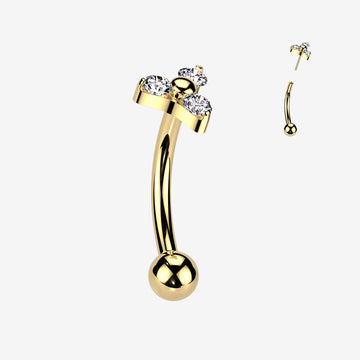 Implant Grade Titanium OneFit Threadless Golden Trinity Sparkle Top Curved Barbell-Clear Gem